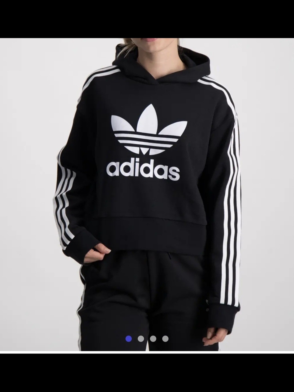 Adidas Originals Black Cropped Hoodie For Girls Size: L